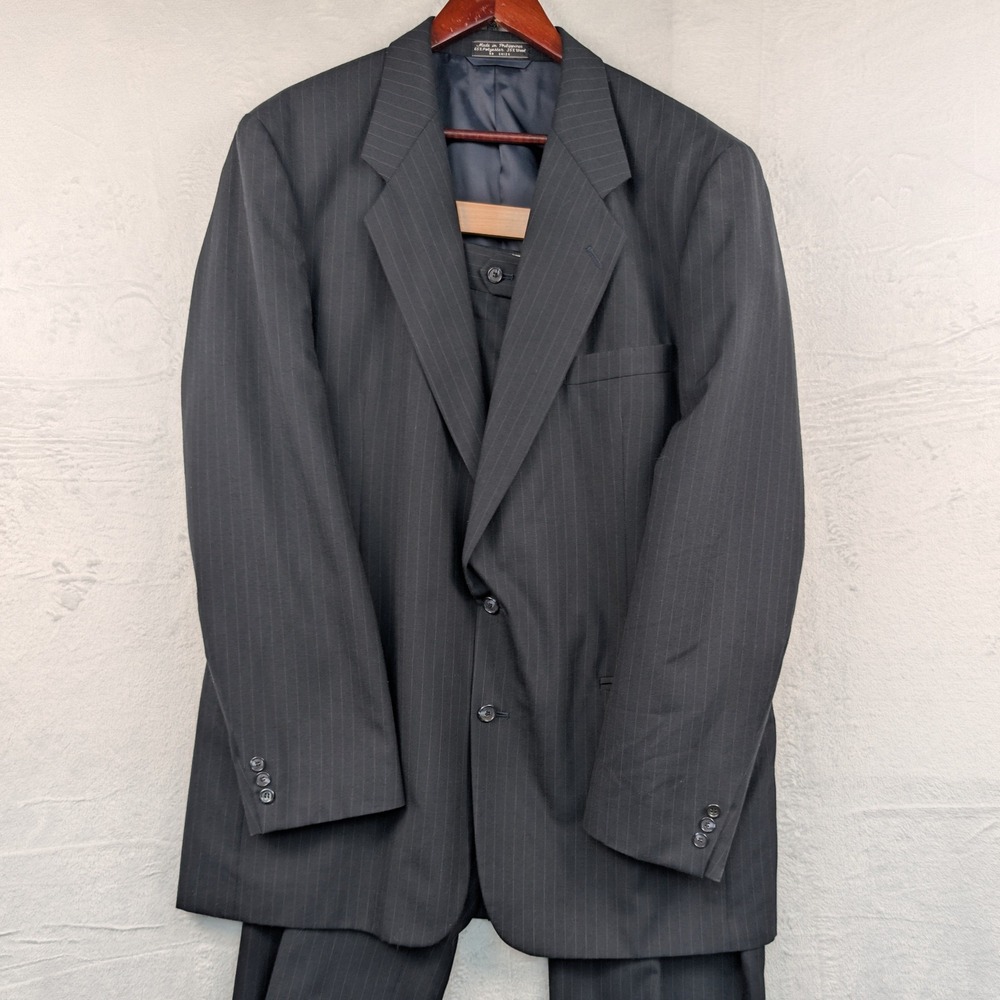 VTG Bert Pulitzer Two-Piece Suit Mens XL Gray Pinstripe Pleated Professional 90s